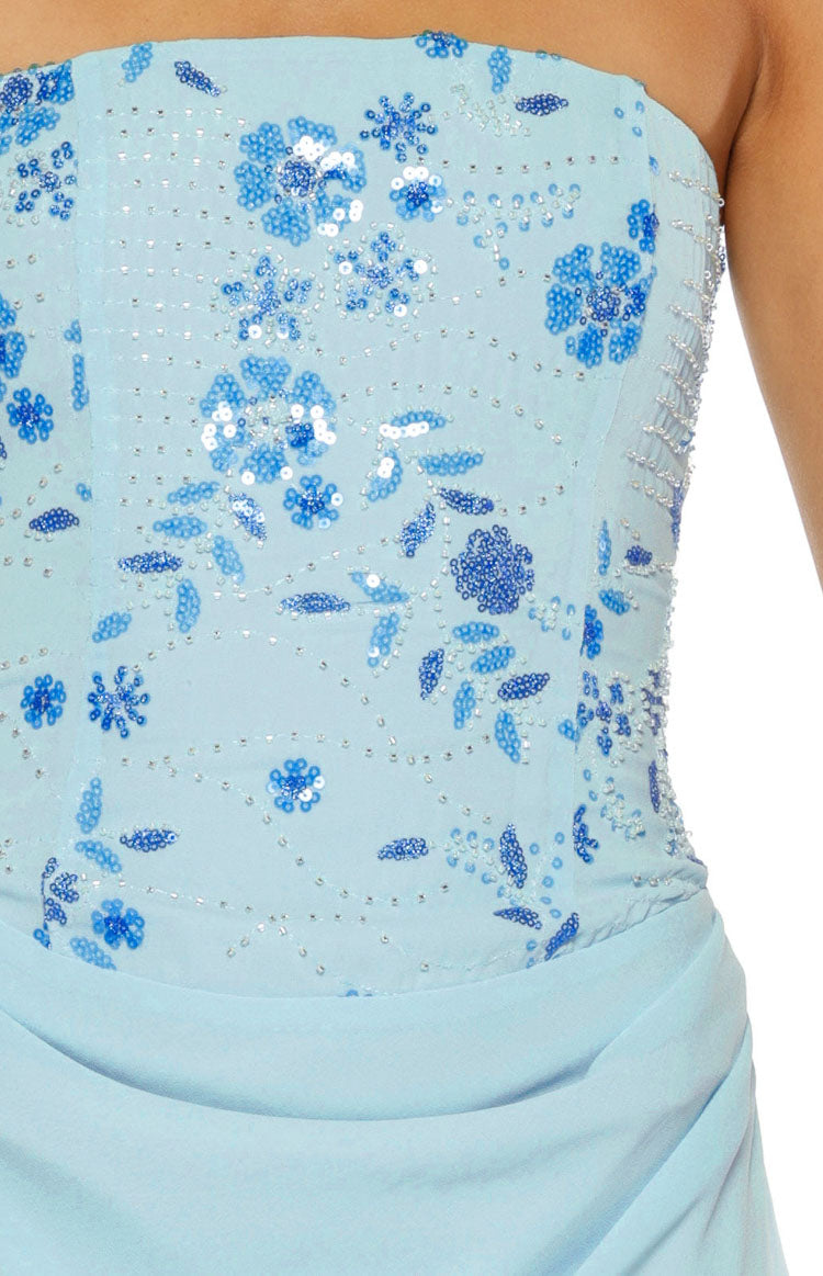 Serenity Blue Strapless Beaded Party Maxi Dress — 8