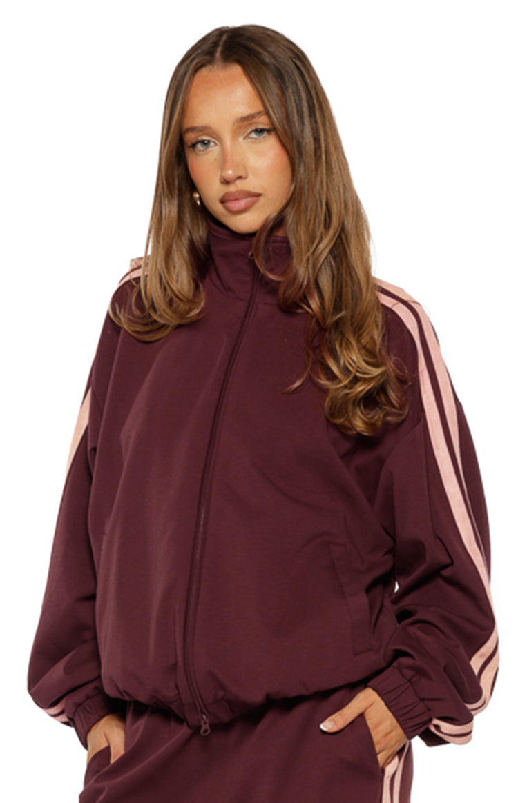 Kosie Burgundy and Pink Stripe Track Jacket — 2
