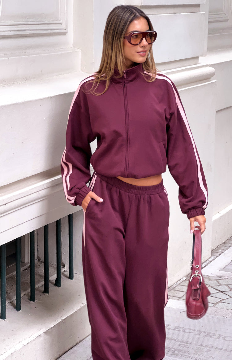 Kosie Burgundy and Pink Stripe Track Jacket — 5