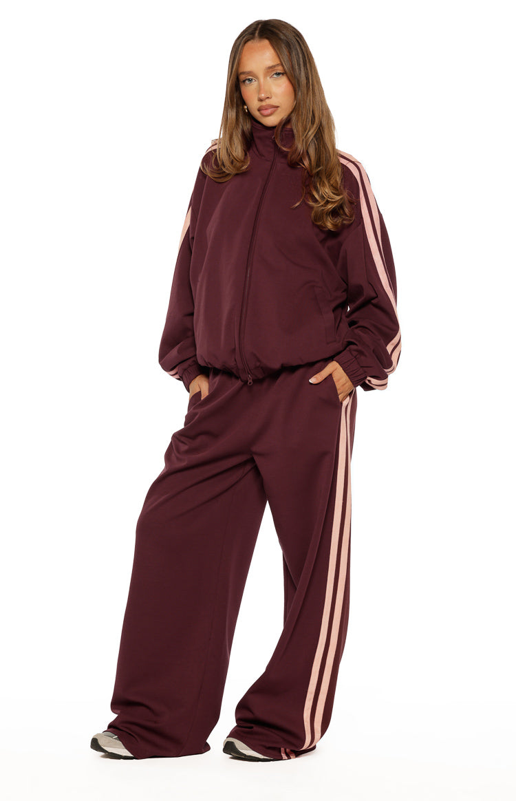 Kosie Burgundy and Pink Stripe Track Jacket — 9