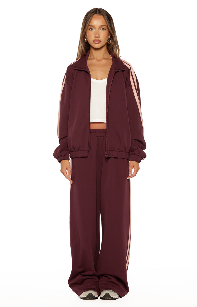 Kosie Burgundy and Pink Stripe Track Jacket — 10