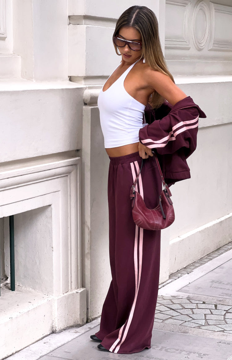 Kosie Burgundy and Pink Stripe Track Pants — 1