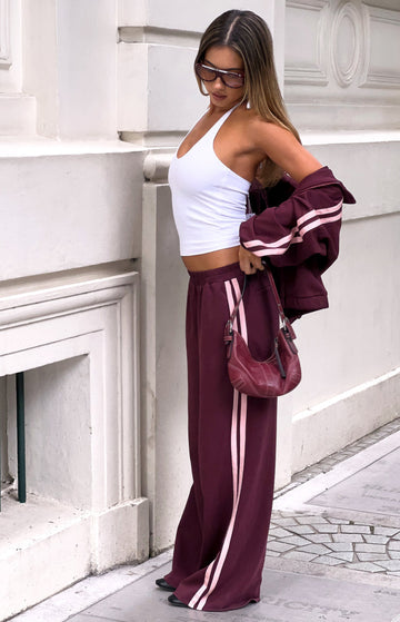 Kosie Burgundy and Pink Stripe Track Pants — 1