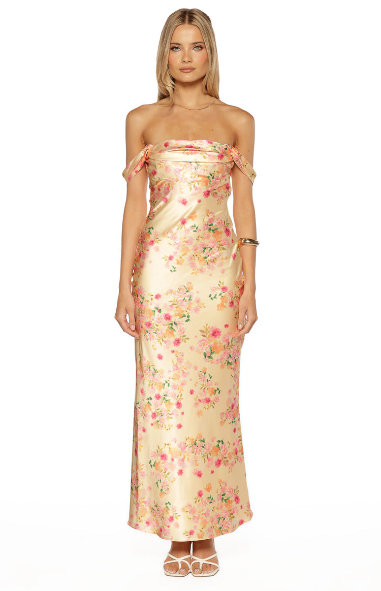 Ella Yellow Bloom Satin Maxi Dress — 2
