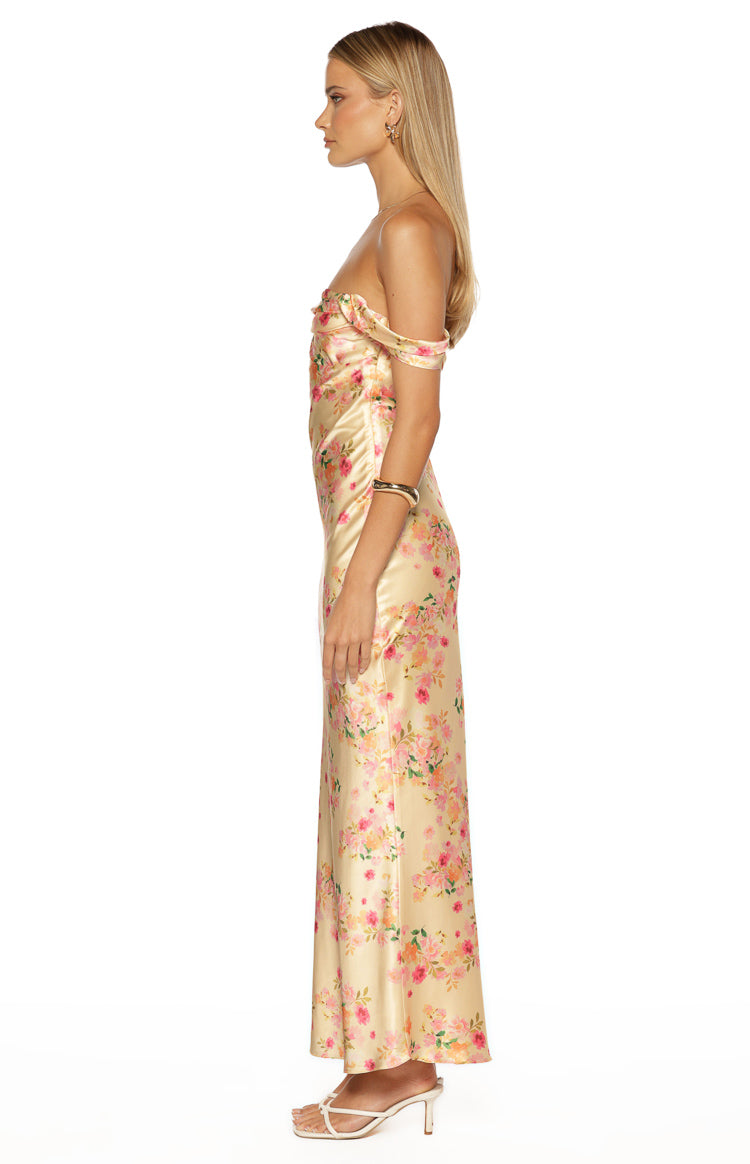 Ella Yellow Bloom Satin Maxi Dress — 6