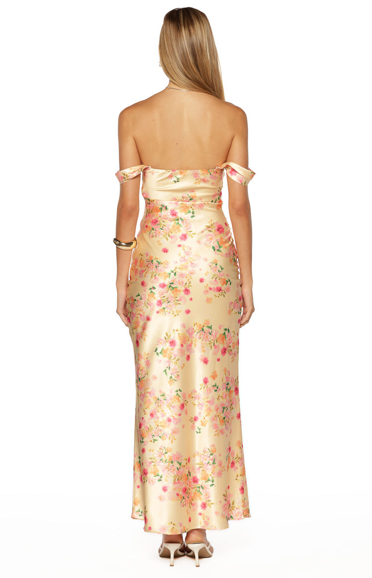 Ella Yellow Bloom Satin Maxi Dress — 7