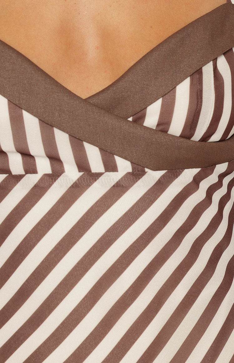 Arti Brown Stripe Scarf Micro Mini Dress — 14
