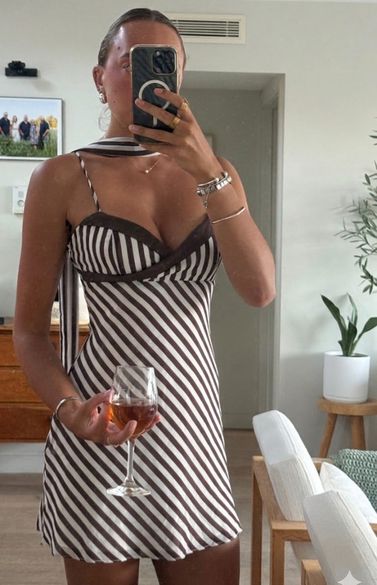 Arti Brown Stripe Scarf Micro Mini Dress — 15