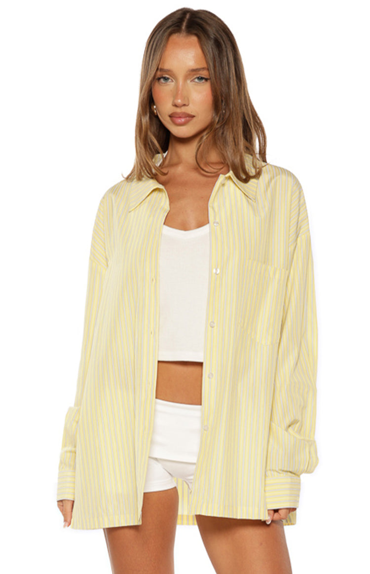 James Yellow Stripe Button up Long Sleeve Shirt — 1