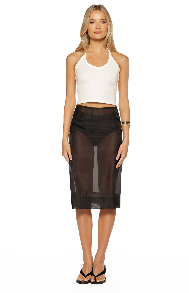 Francesca Black Organza Sheer Midi Skirt Two Piece Set — 8