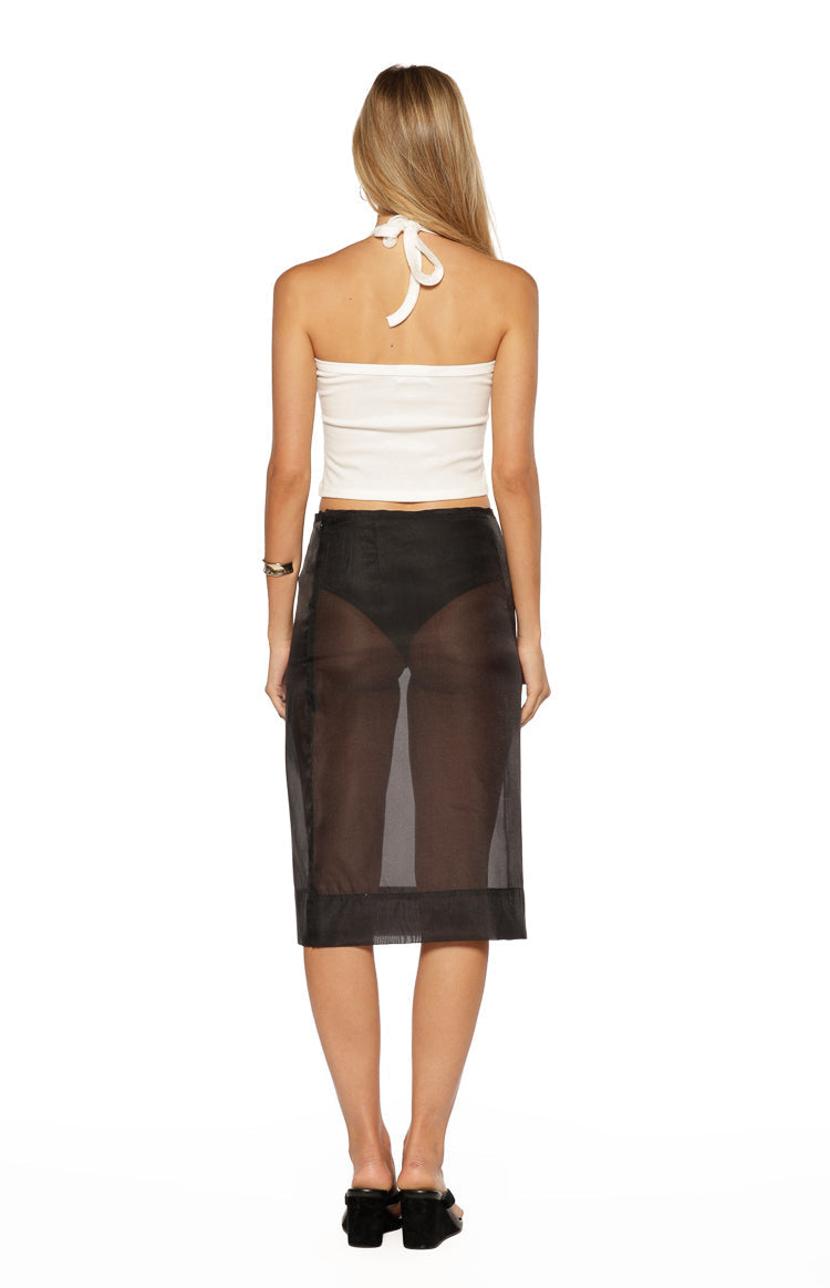 Francesca Black Organza Sheer Midi Skirt Two Piece Set — 10
