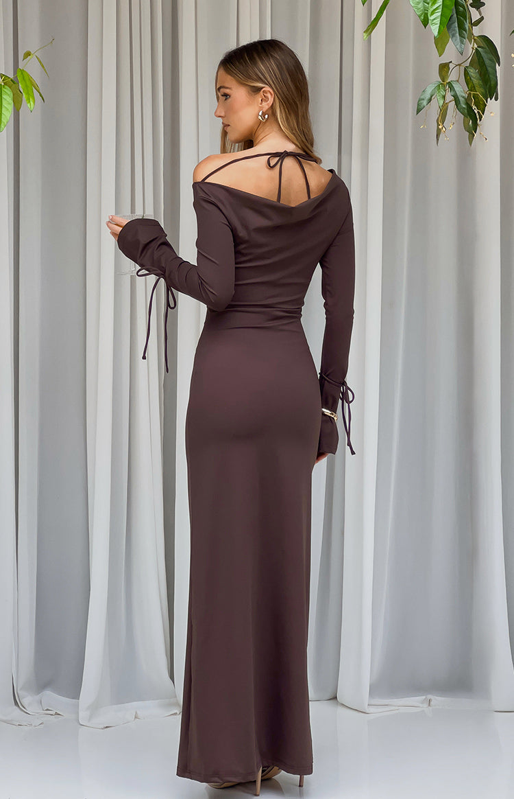 Elisha Chocolate Jersey Maxi Dress — 5