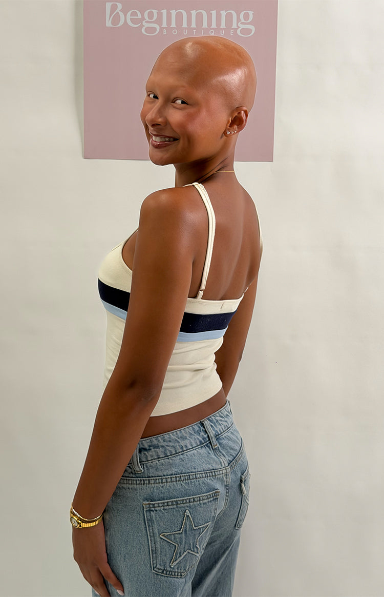 Leya White Contrast Stripe Singlet — 2