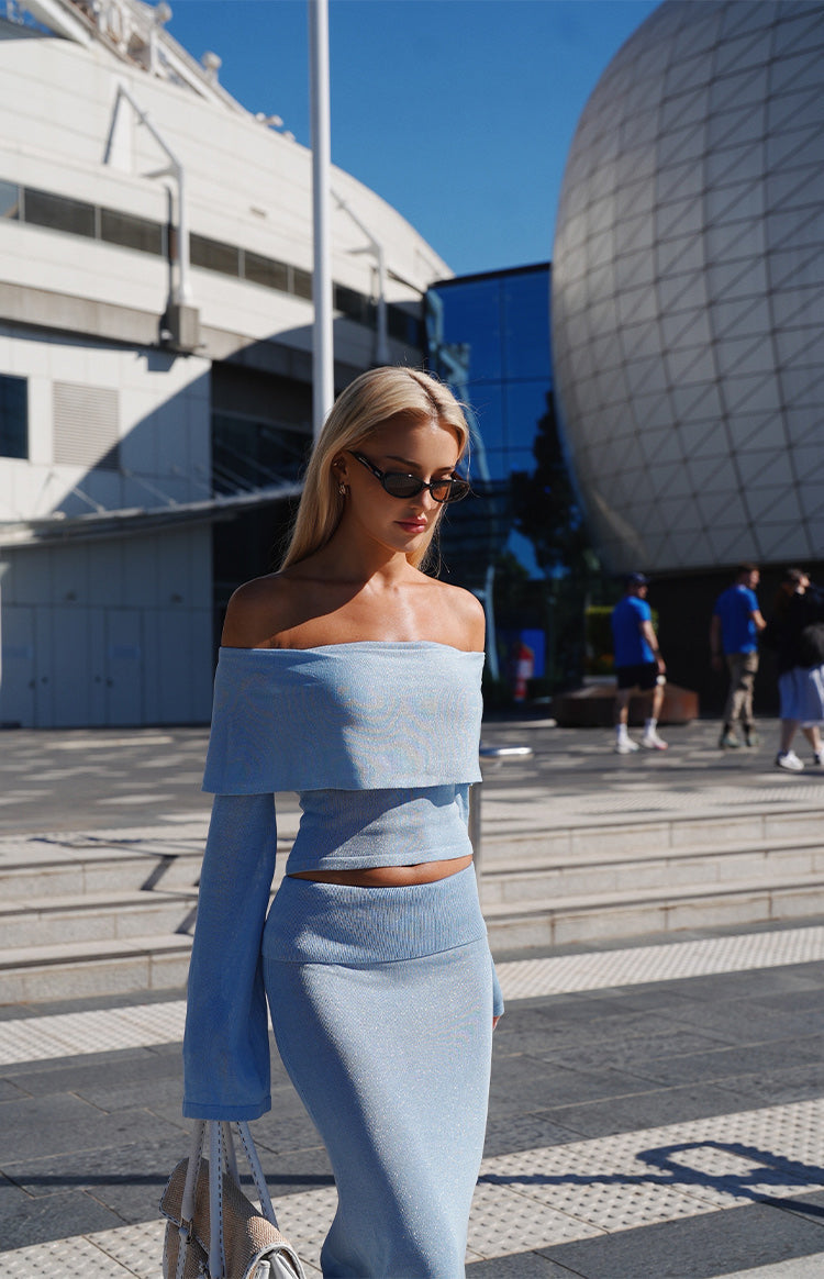 Simona Blue Maxi Knit Skirt — 16
