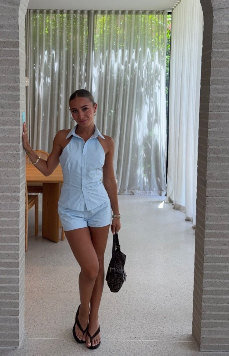 Caelan Blue Woven Shorts — 1