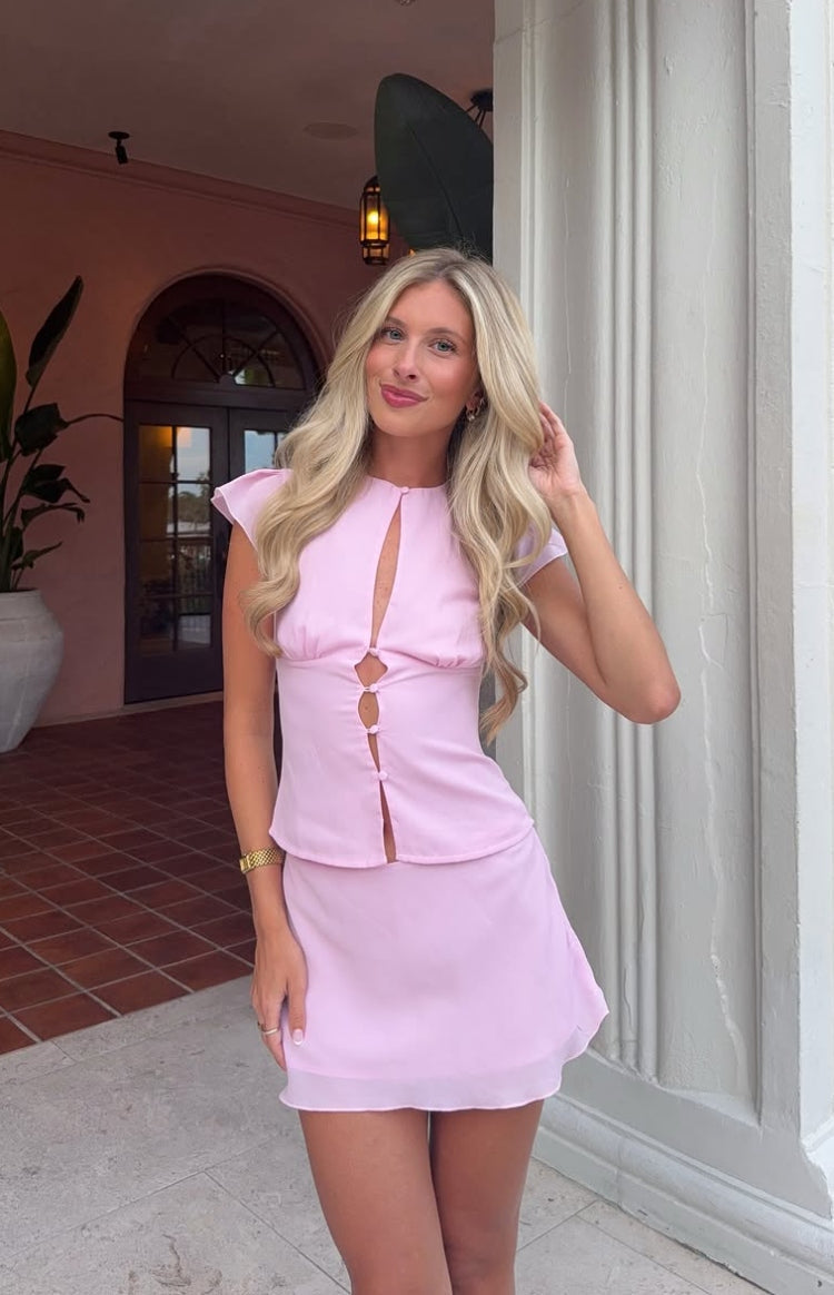 Delta Pink Keyhole Woven Top — 2