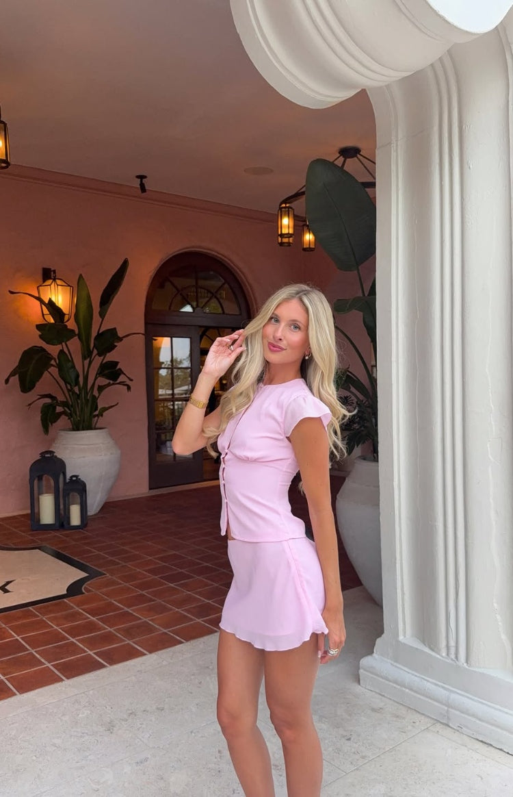 Delta Pink Keyhole Woven Top — 3