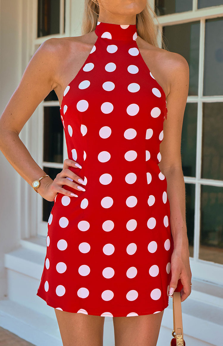 Maia Red Spot Halter Neck Mini Dress — 3