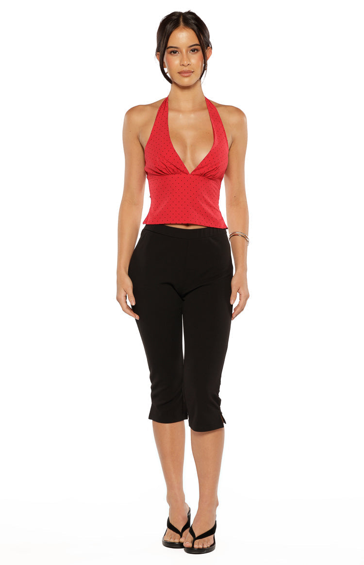 Beau Red Chiffon Polka Dot Halter Neck Top — 9