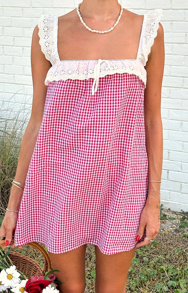 Harry Red Gingham Lace Mini Dress — 10