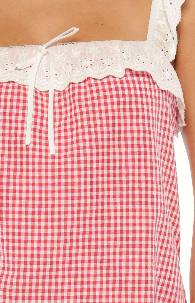 Harry Red Gingham Lace Mini Dress — 9