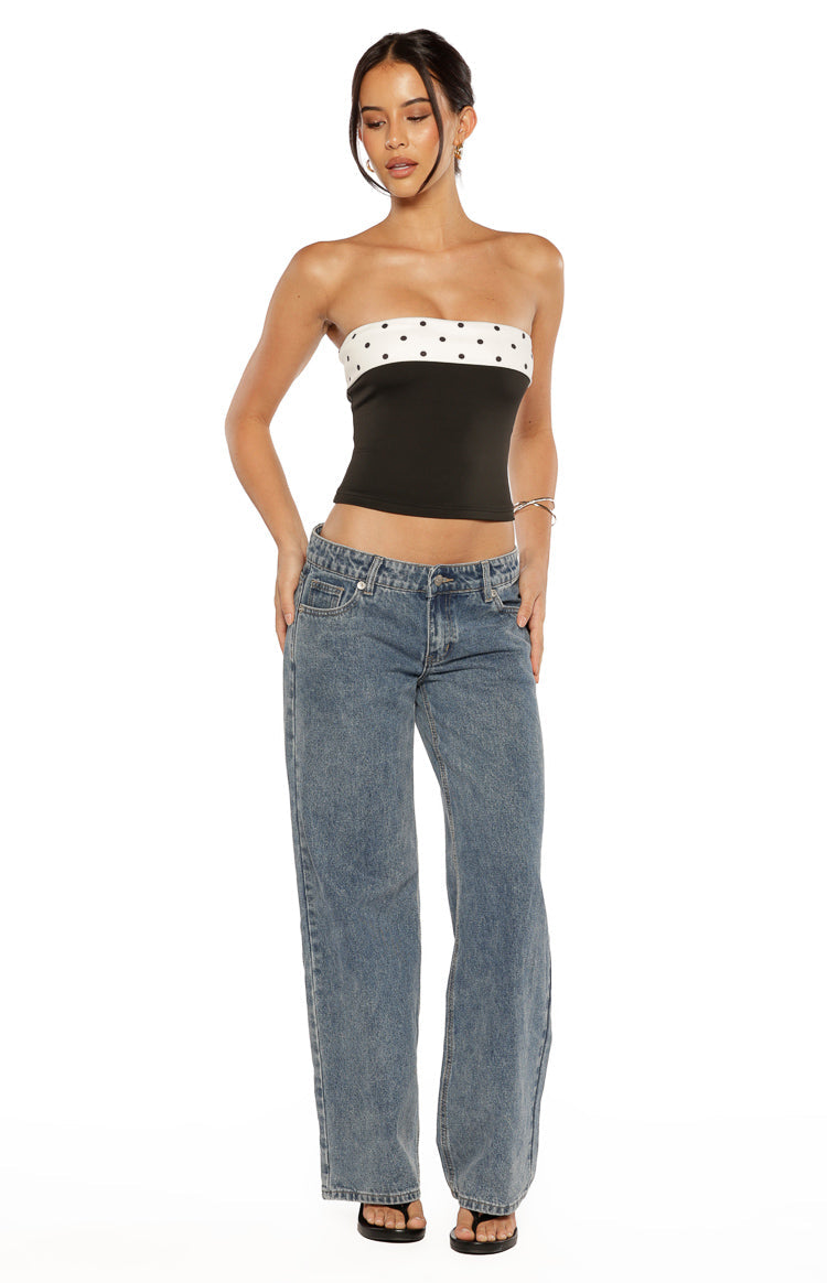 Reece Black Polka Dot Strapless Top — 16