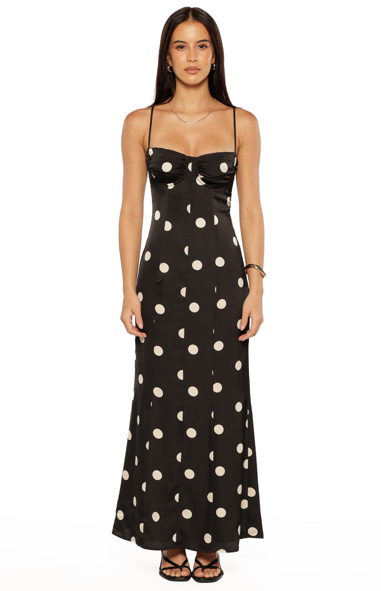 Smith Black Satin Spot Maxi Dress — 5