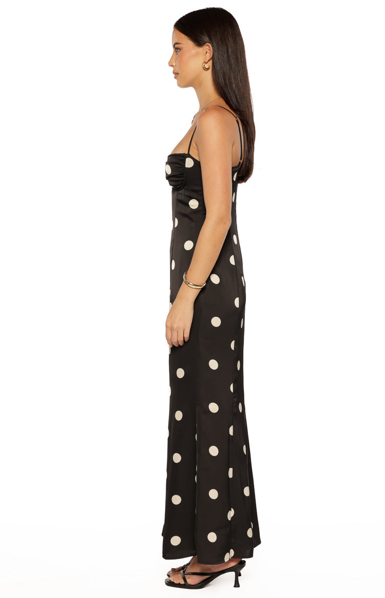 Smith Black Satin Spot Maxi Dress — 6