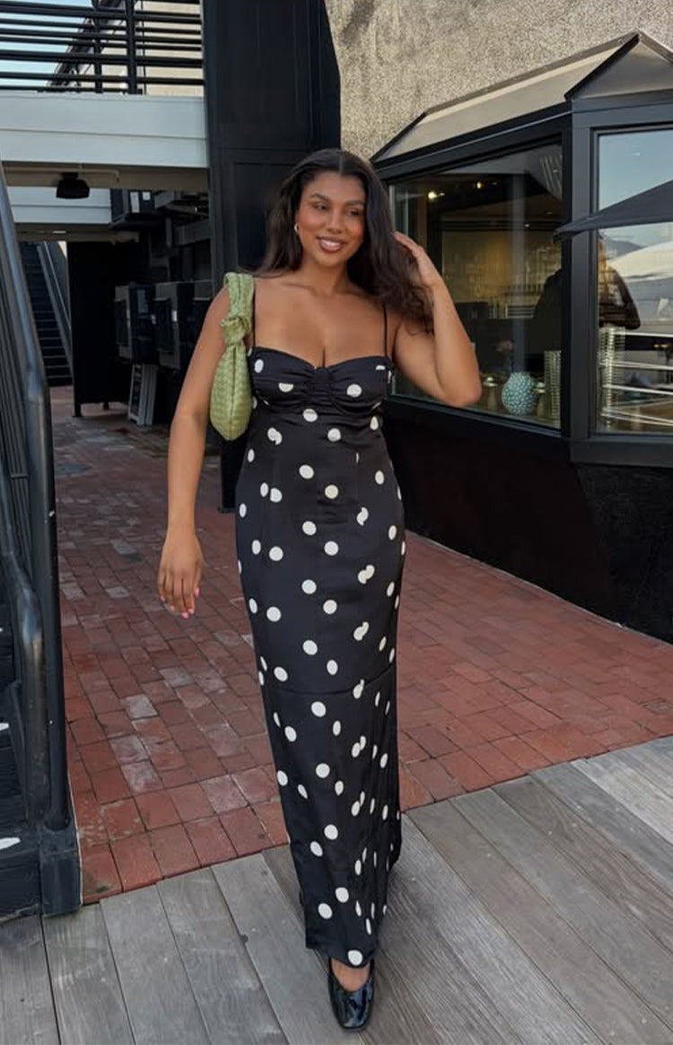 Smith Black Satin Spot Maxi Dress — 10