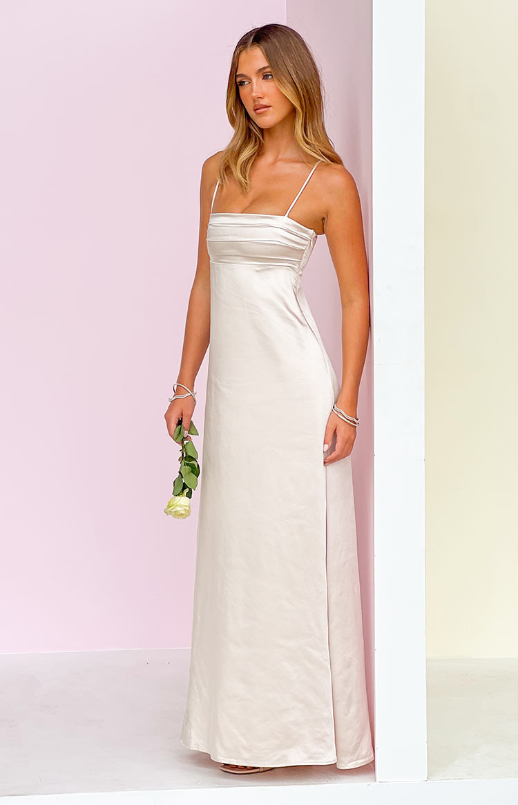Natasha Cream Satin Maxi Dress — 1