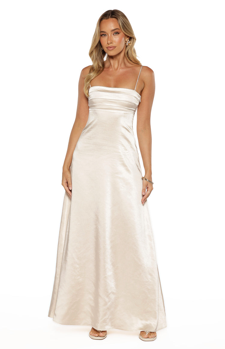 Natasha Cream Satin Maxi Dress — 2