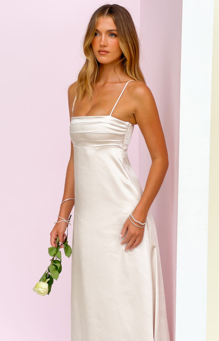 Natasha Cream Satin Maxi Dress — 3