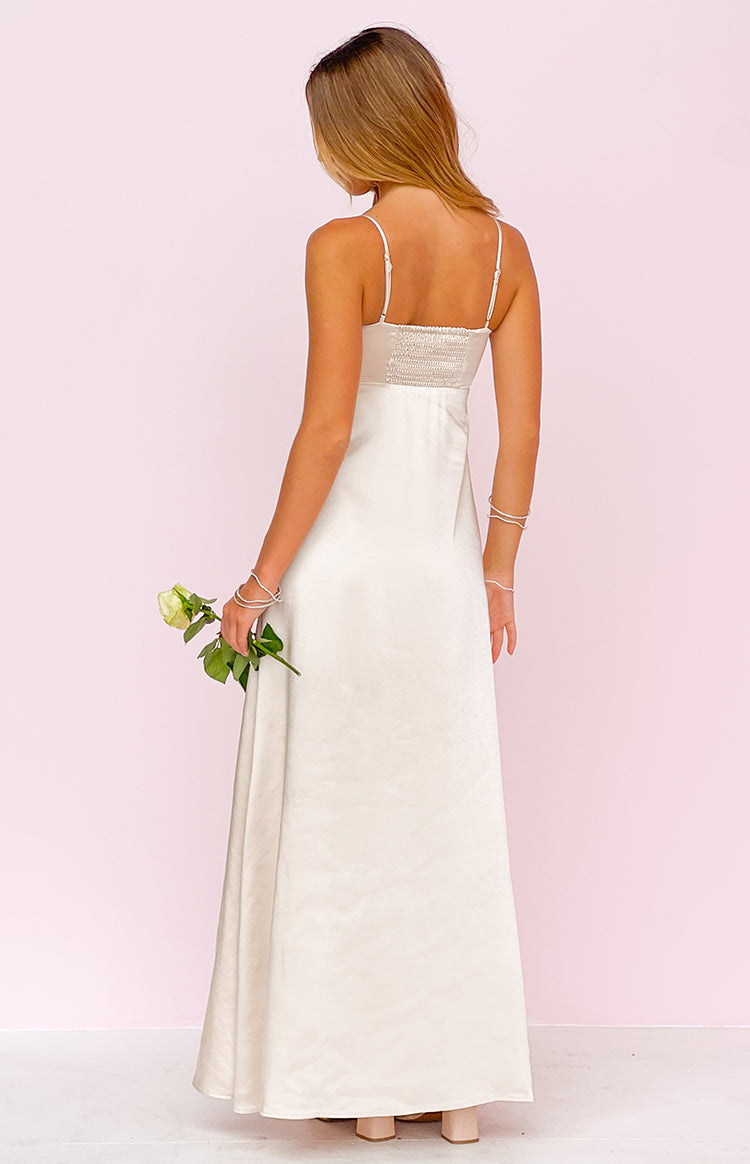 Natasha Cream Satin Maxi Dress — 4