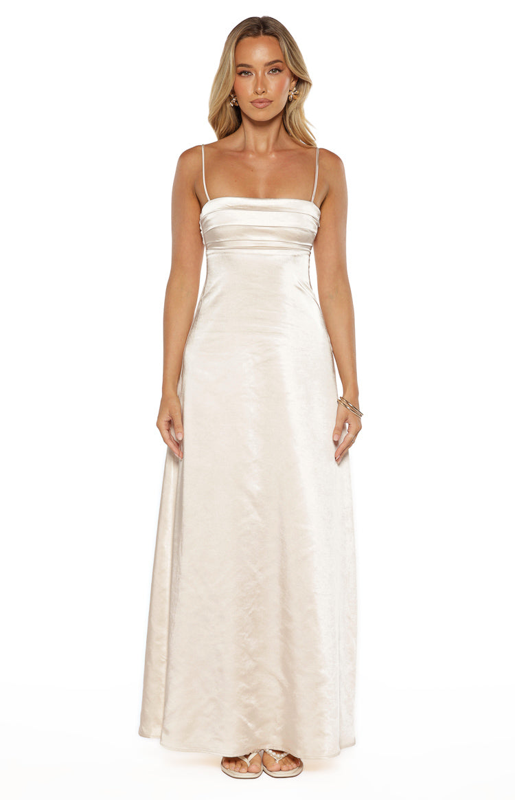 Natasha Cream Satin Maxi Dress — 5