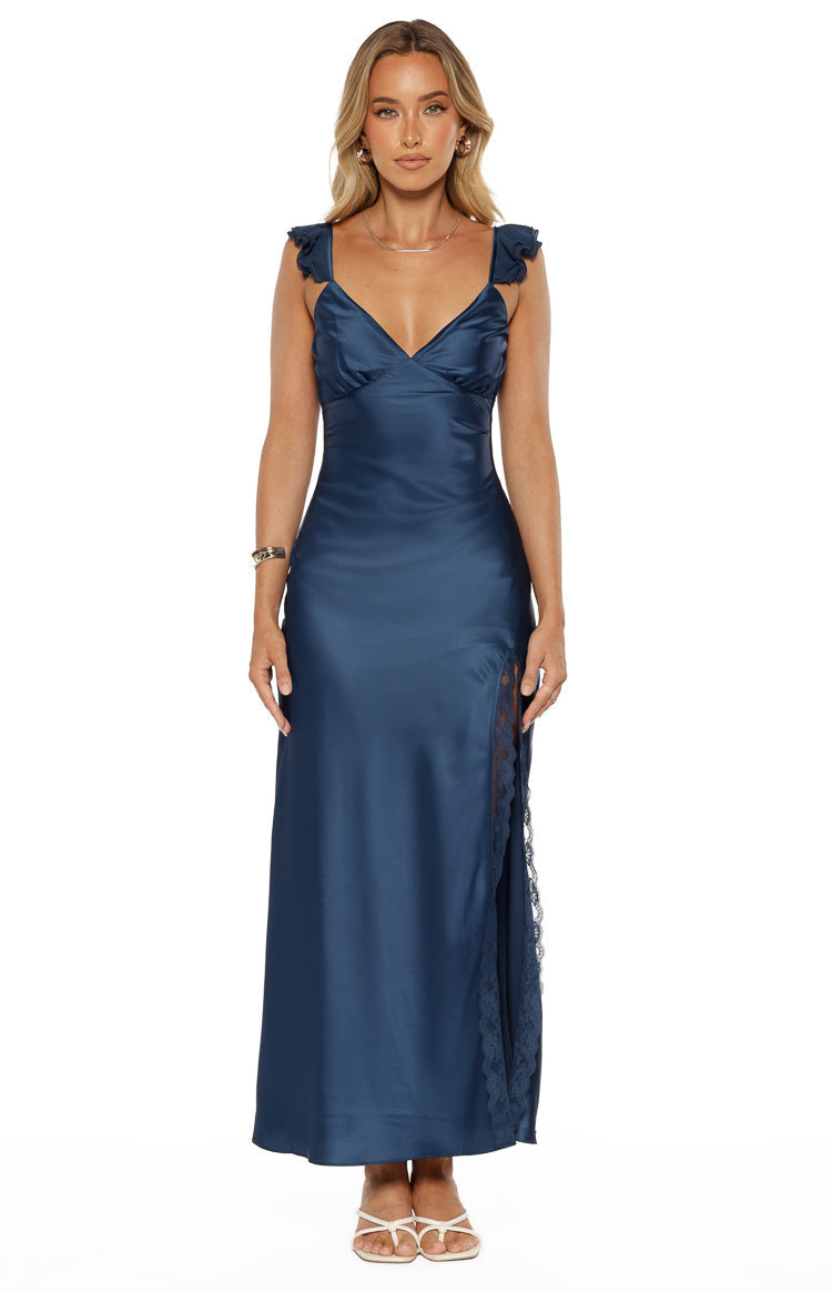 Wendy Navy Satin Maxi Dress — 7