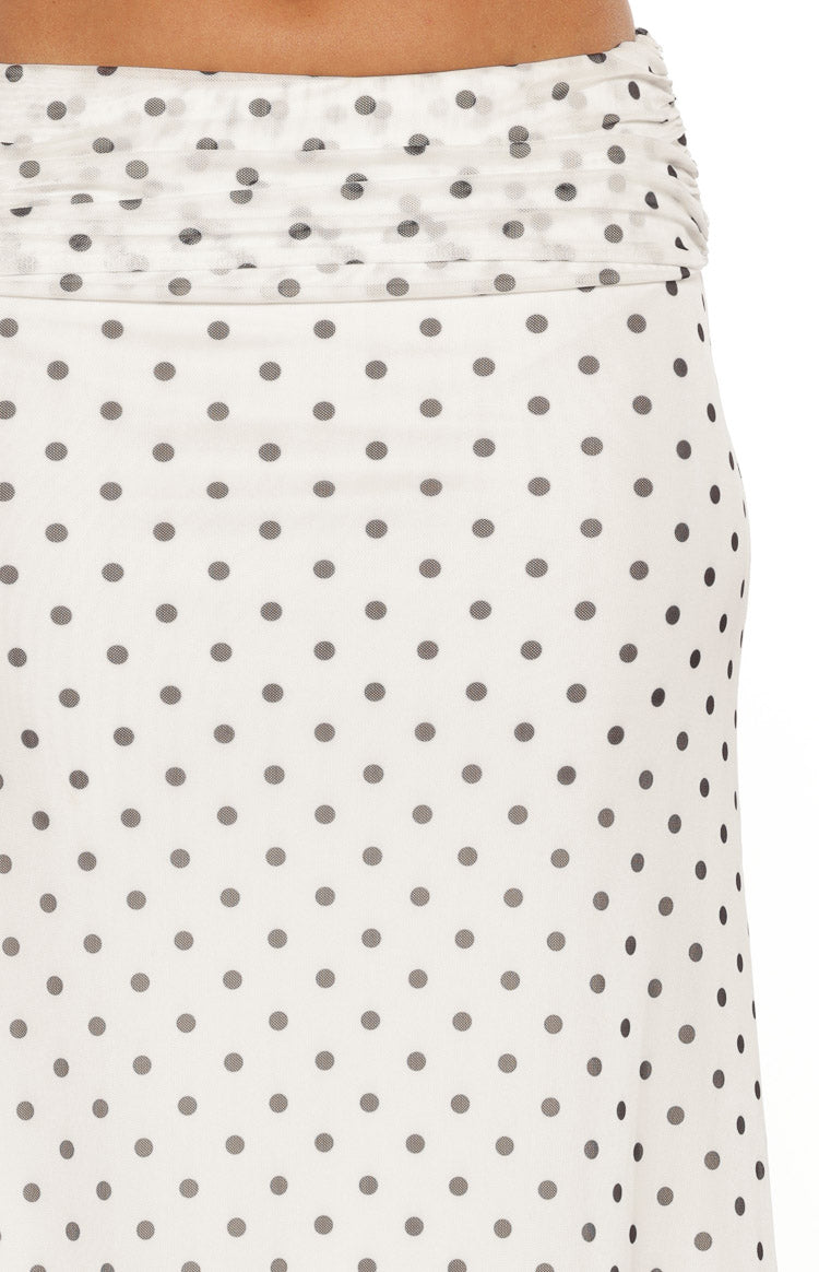 Rozie White Polka Dot Mesh Maxi Skirt — 6