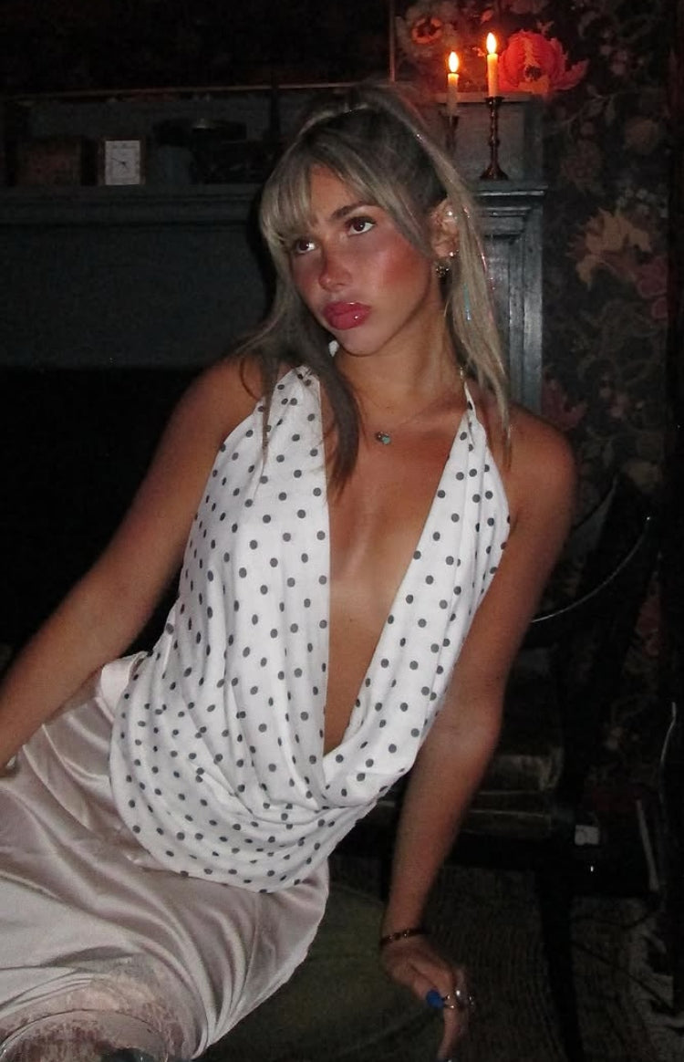 Rozie White Polka Dot Mesh Top — 7