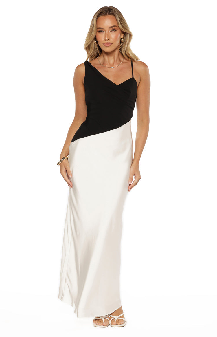 Elise Black Satin Cowl Front Formal Maxi Dress — 2