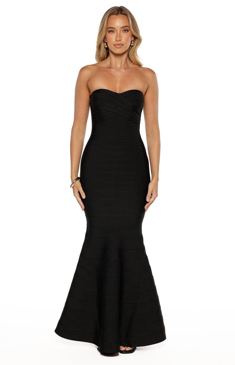 Amanda Black Bandage Strapless Formal Maxi Dress — 8