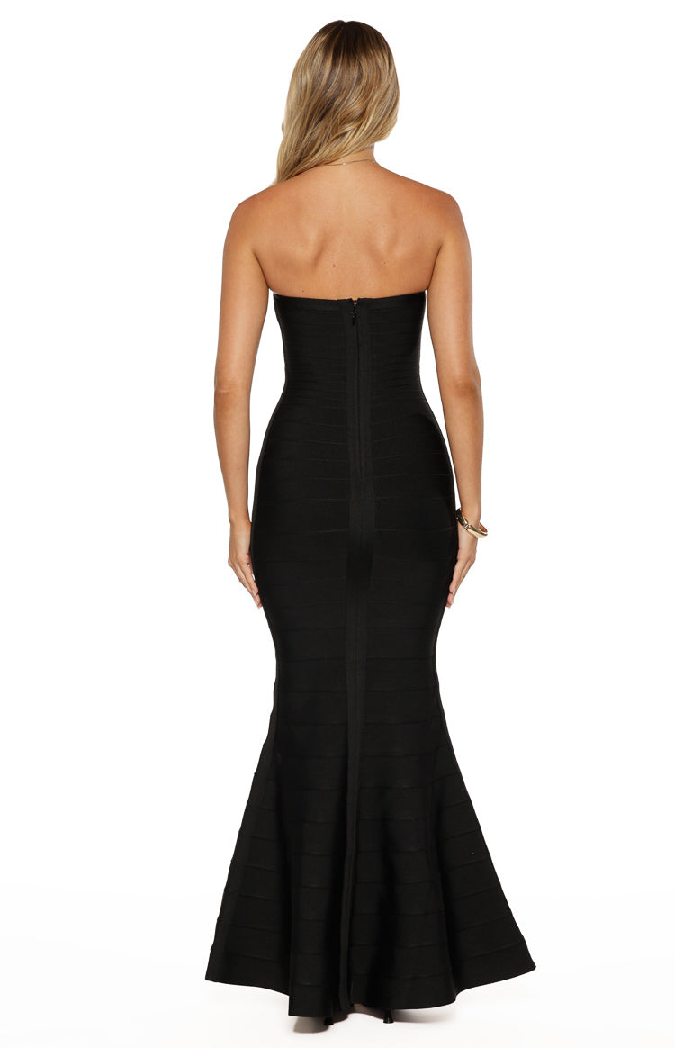 Amanda Black Bandage Strapless Formal Maxi Dress — 10
