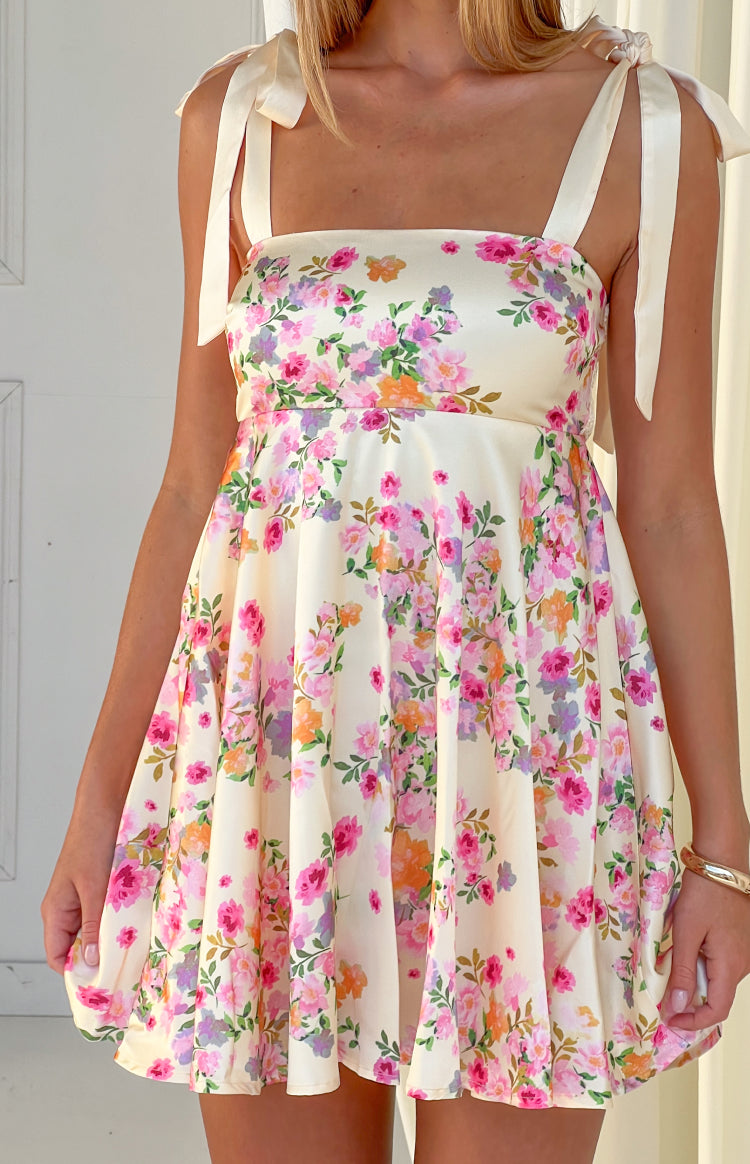 Brilliana Yellow Bloom Mini Dress — 2