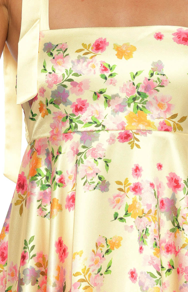 Brilliana Yellow Bloom Mini Dress — 11