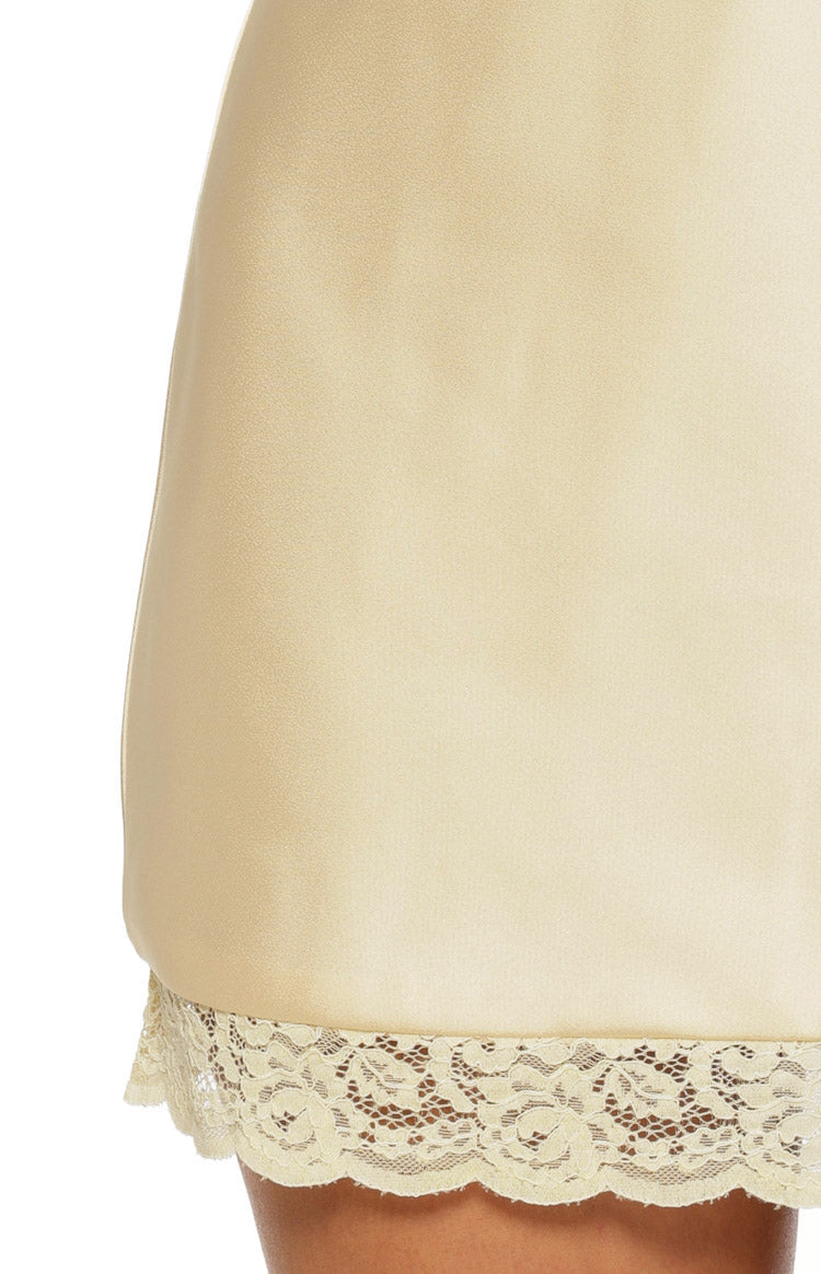 Dasha Yellow Satin Lace Trim Mini Dress — 11