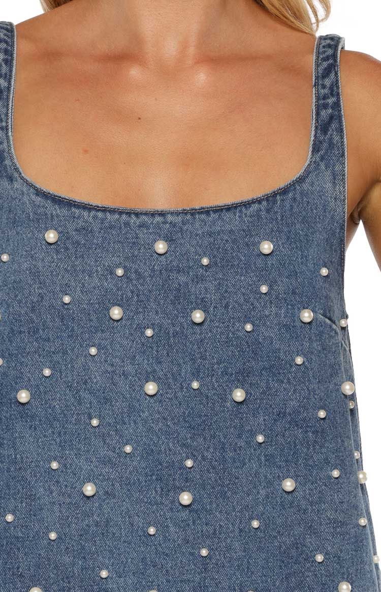 Demi Denim Pearl Detail Mini Dress — 12