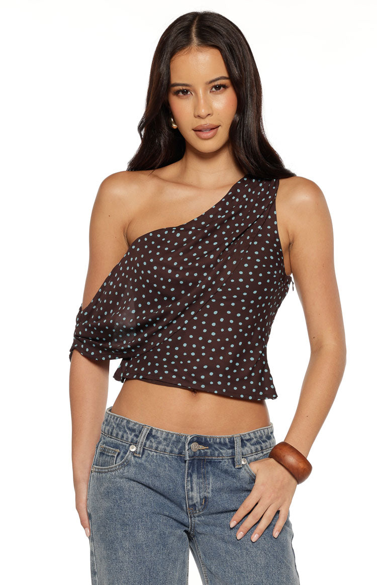 Khamie Brown Polka Dot Off Shoulder Top — 3