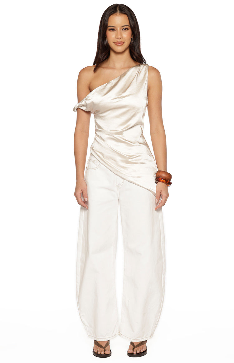Celine Cream Satin Asymmetric Top — 7