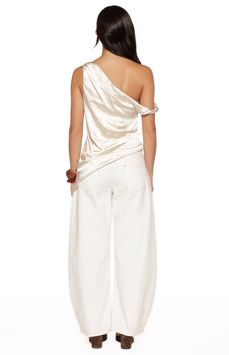 Celine Cream Satin Asymmetric Top — 9