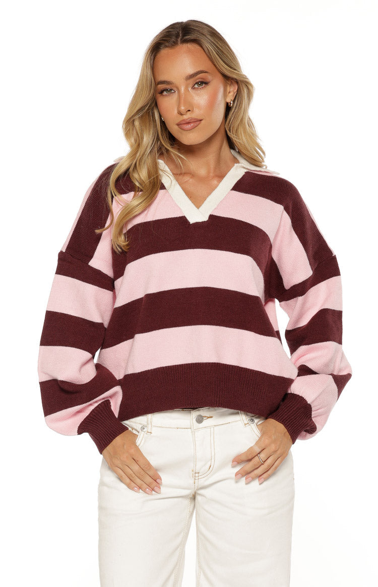 Rina Pink Stripe Polo — 1