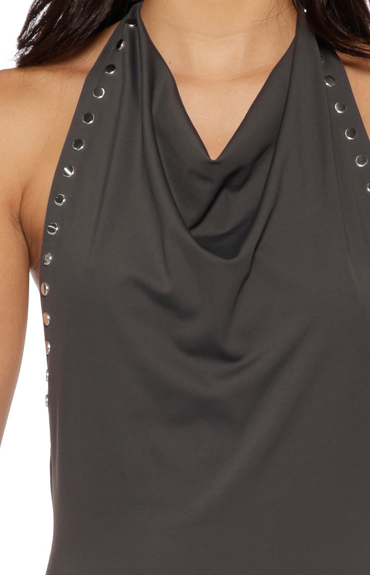 Tsuki Grey Stud Detail Cowl Neck Maxi Dress — 9
