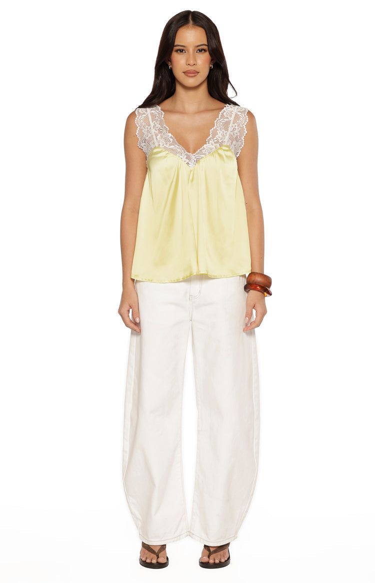 Mira Yellow Satin Lace Detail Top — 5